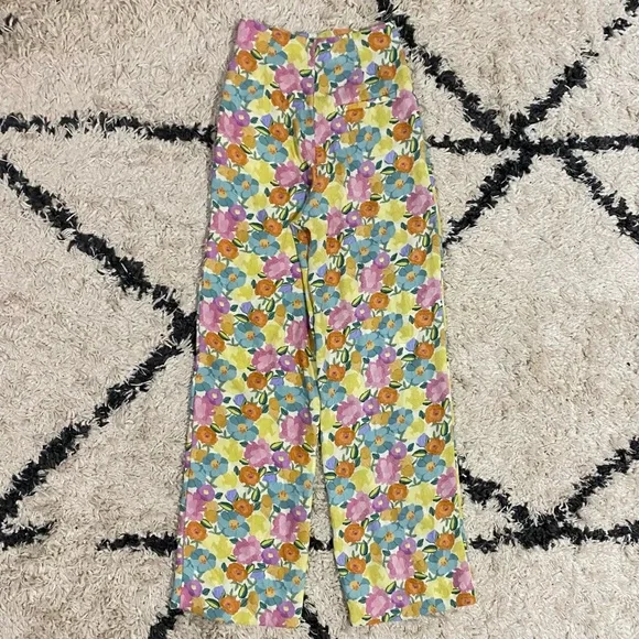 Zara Spring Color Floral Satin Wide Leg Pants - Picture 7 of 11